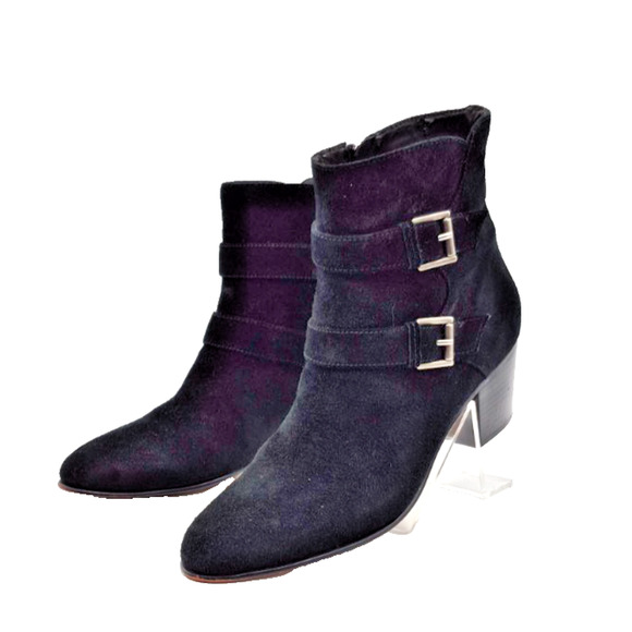 Clarks Artisian Suede Ankle Boots Side Zipper & Buckles Women's Size 11 M Black - Picture 1 of 13